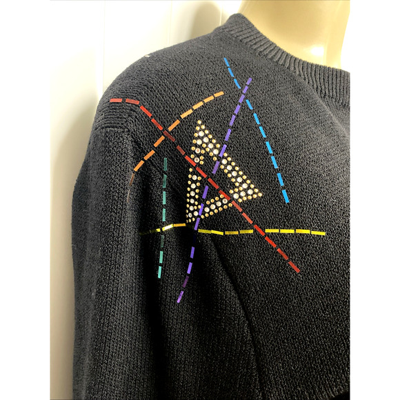 St John Santana Knit Top Long Sleeve Crew Neck Paillette Embellished Black 14 XL - Picture 4 of 9